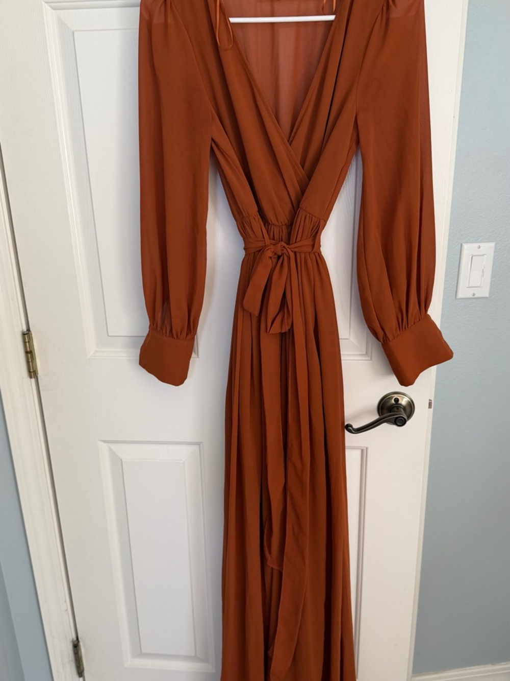 Baltic Born Long Sleeve Wrap Maxi Dress in Rust Brown